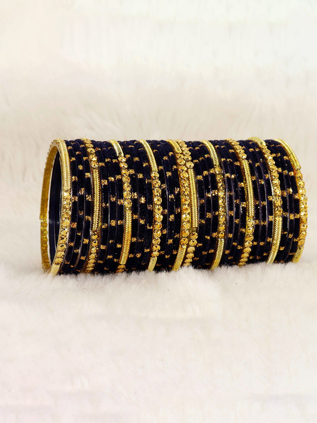 ZULKA Set Of 34 Glass Beads & Polka Dots Velvet Bangles