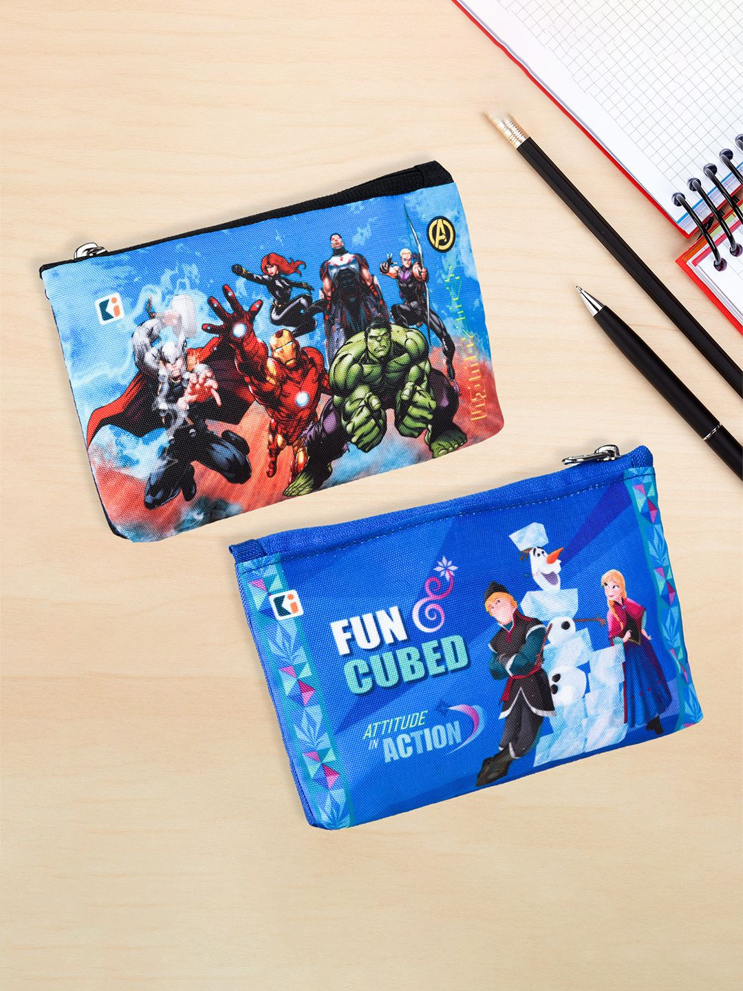 Kuber Industries Kids Set of 2 Printed Square Pencil Pouchs Cases Stationery