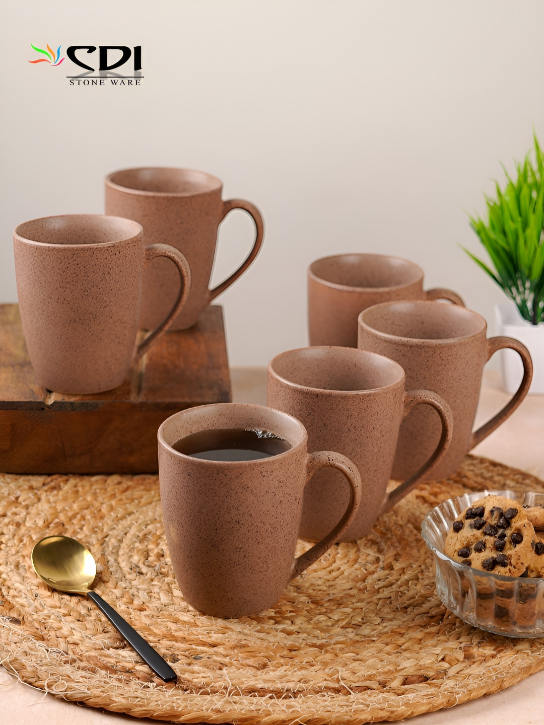 CDI Ring Khaki Ceramic Microwave Safe 6 Piece Mugs-300ml