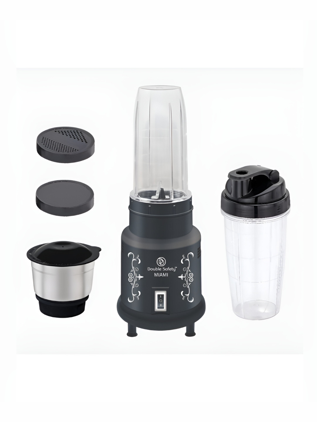 Double Safety Miami Black Plastic Durable 3 Jars Wet and Dry Grinder-400W