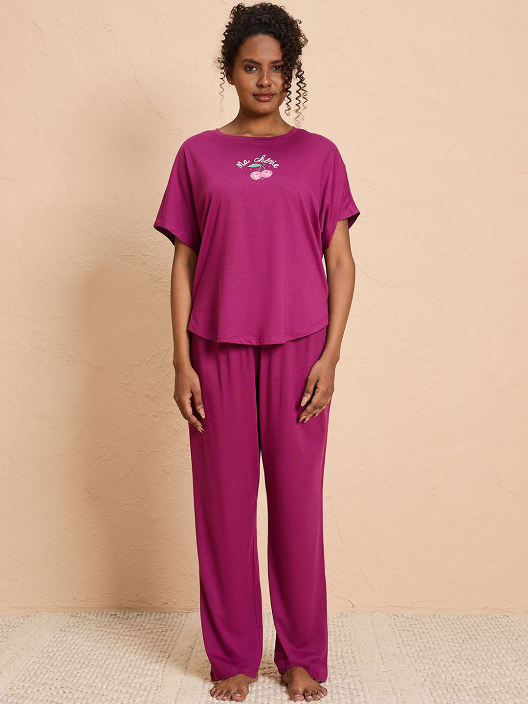 Nykd Women Round Neck Short Sleeves Night suit NYS932-Wine