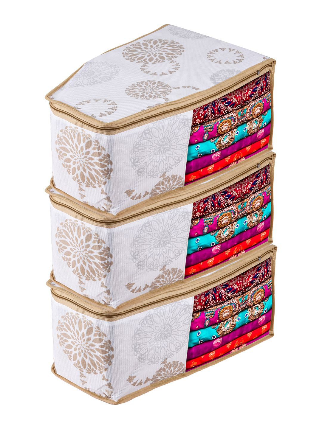 Kuber Industries White Pack of 3 Gola-Printed With Visible Window Multi-Utility Organisers