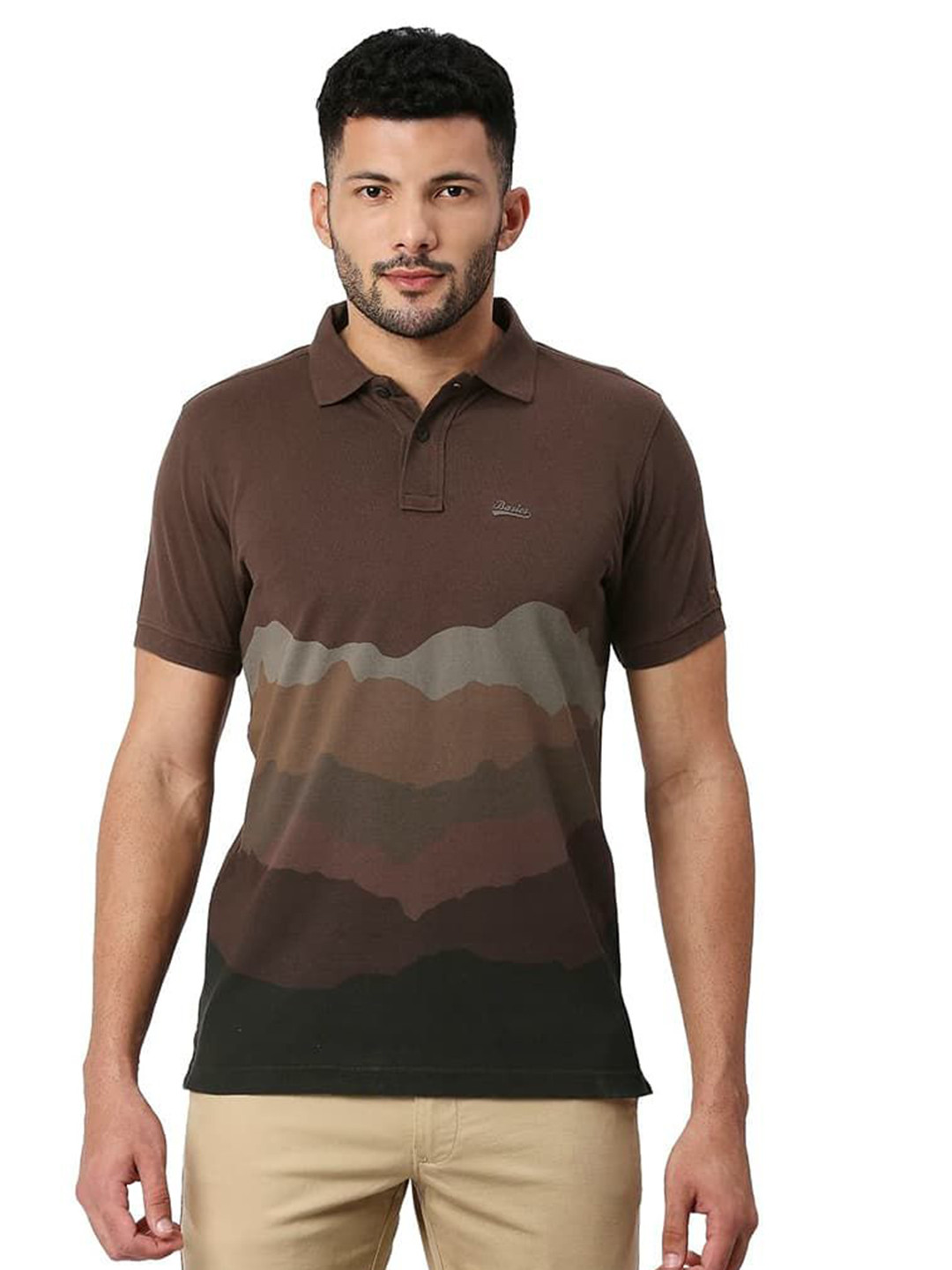 Basics Men Colourblocked Polo Collar Cotton T-shirt