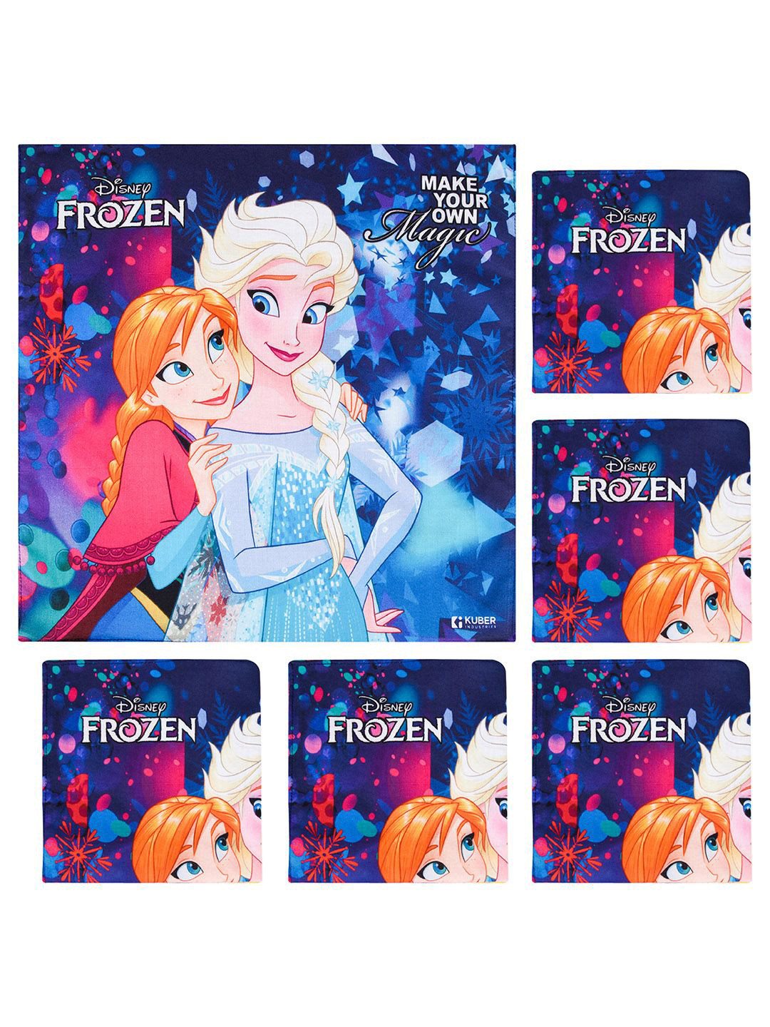 Kuber Industries Blue Pack Of 6 Disney Frozen Handkerchiefs For Boys & Girls