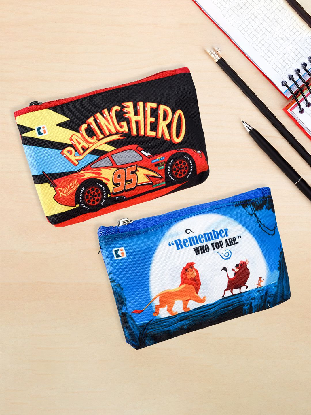 Kuber Industries Red & Blue Pack of 2 Disney Square Pencil Pouch for Kids with Zipper