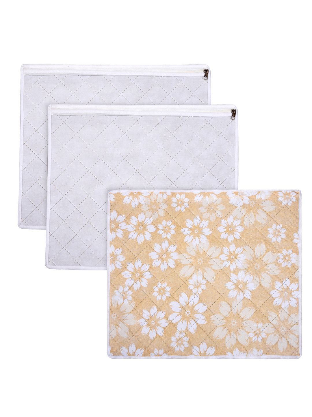 Kuber Industries Gold-Toned Pack of 3 Flower Printed With Top Visible Window Organisers