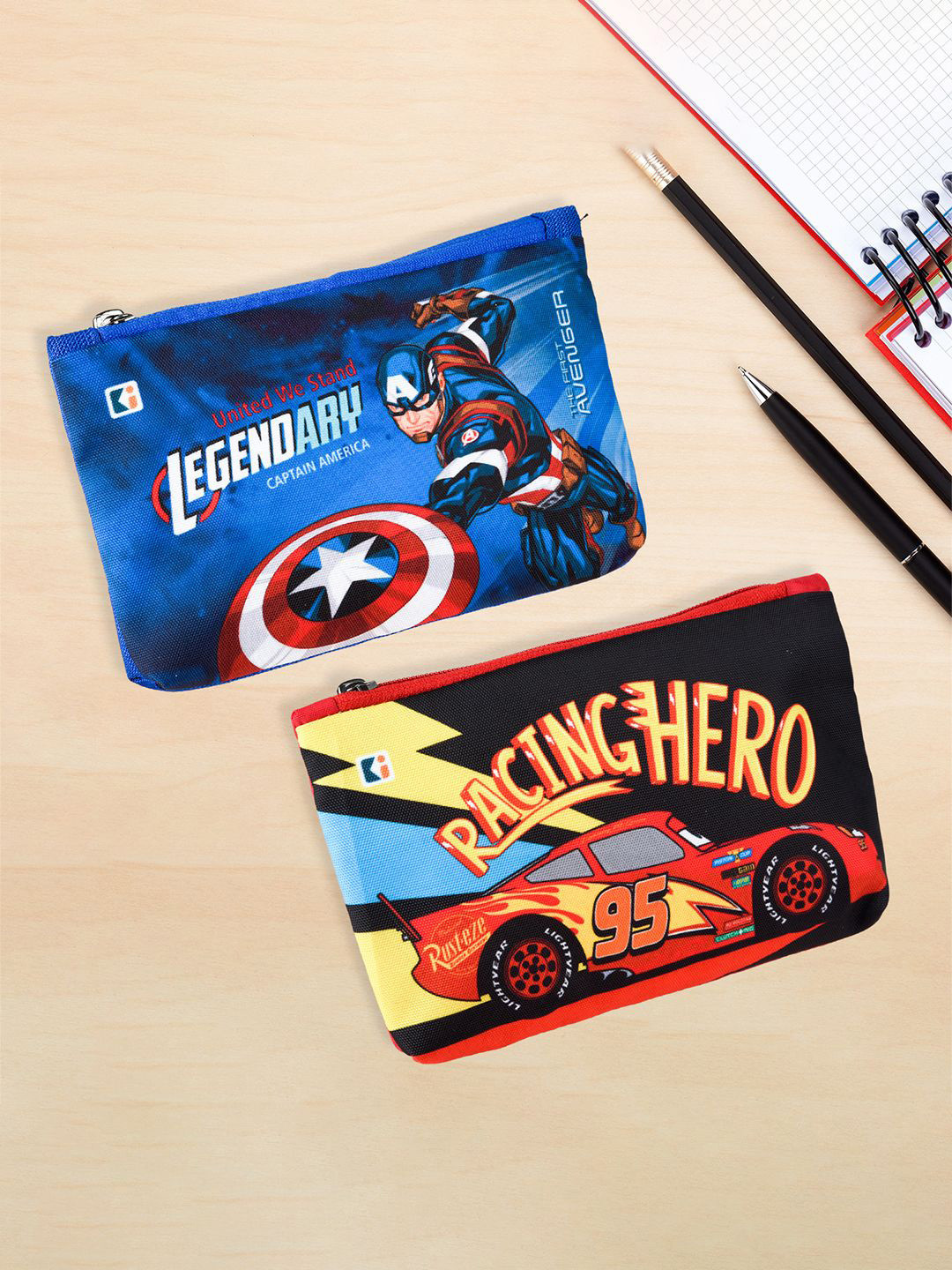 Kuber Industries Royal Blue & Red Pack of 2 Square Pencil Pouch for Kids with Zipper