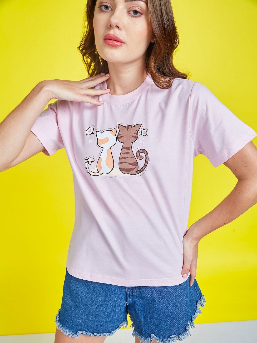 Mast & Harbour Women Graphic Printed Round Neck Cotton Oversized T-shirt