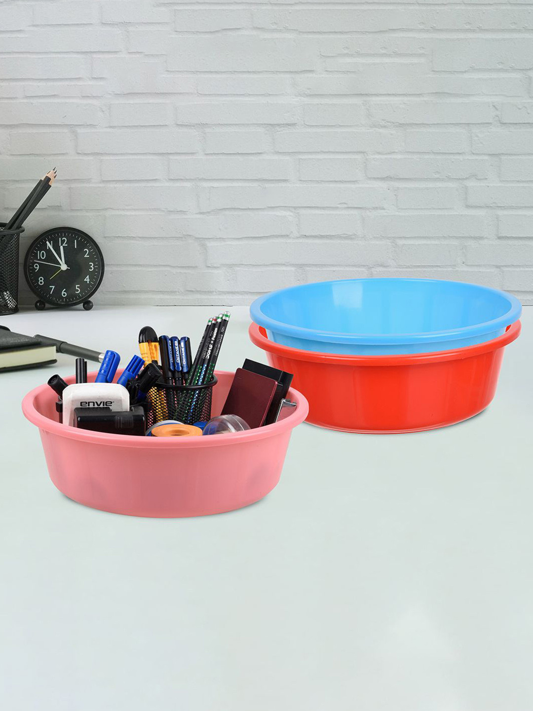 Kuber Industries Red and Turquoise Blue 3 Pieces Multipurpose Storage Desk Organisers