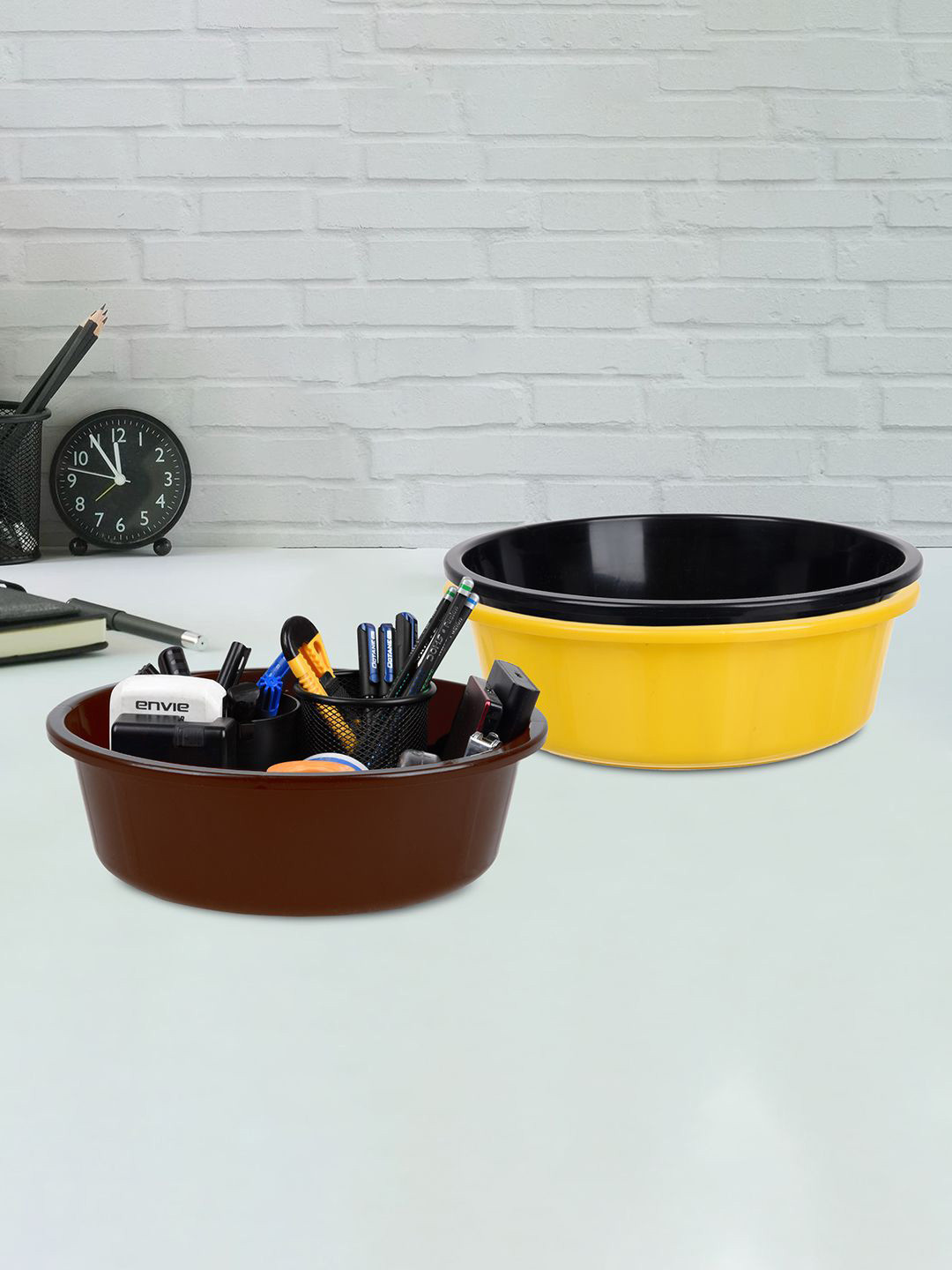 Kuber Industries Yellow and Black 3 Pieces Desk Organisers