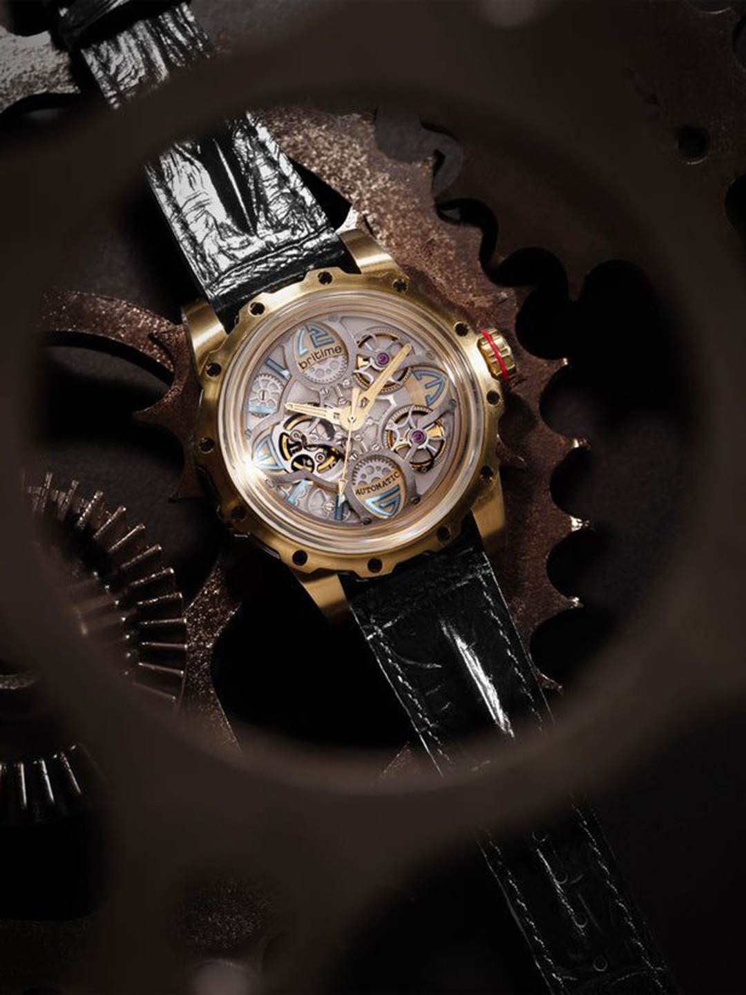 Britime Men Skeleton Dial & Leather Straps Analogue Automatic Watch 147-L20306-Silver