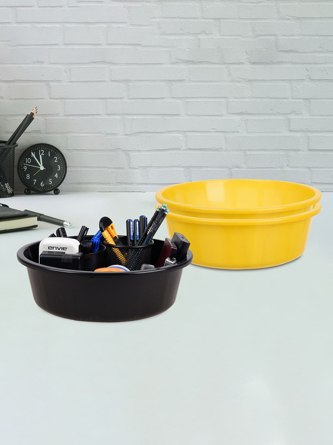 Kuber Industries Yellow and Black 3 Pieces Multipurpose Storage Desk Organisers