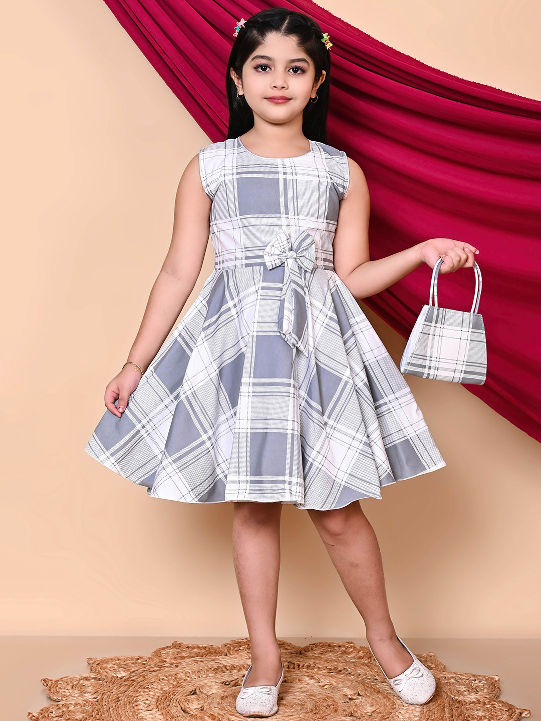 BARKAT DESIGNING PLANET Girls Checked Fit & Flare Round Neck Sleeveless Dress