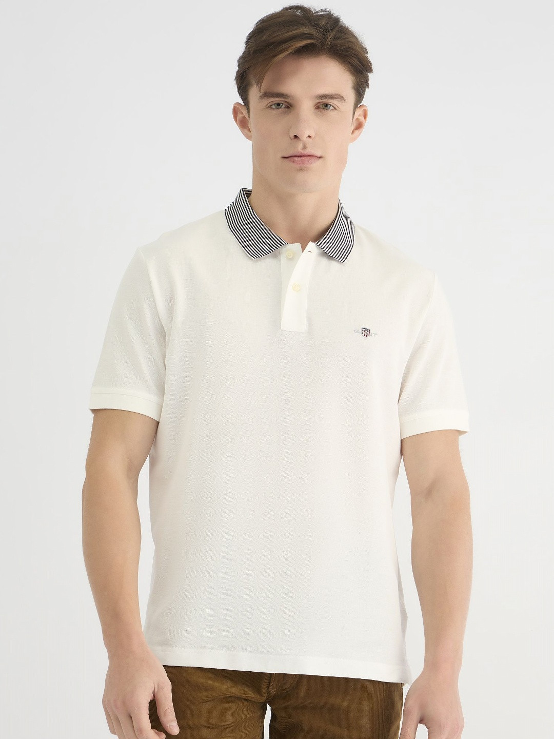 GANT Men White Polo Collar Short Sleeve Solid T-Shirt