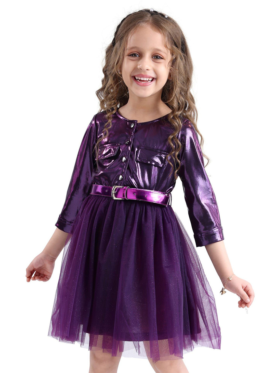 Hola Bonita Girls Fit and Flare Bling & Sparkly Dress with a belt