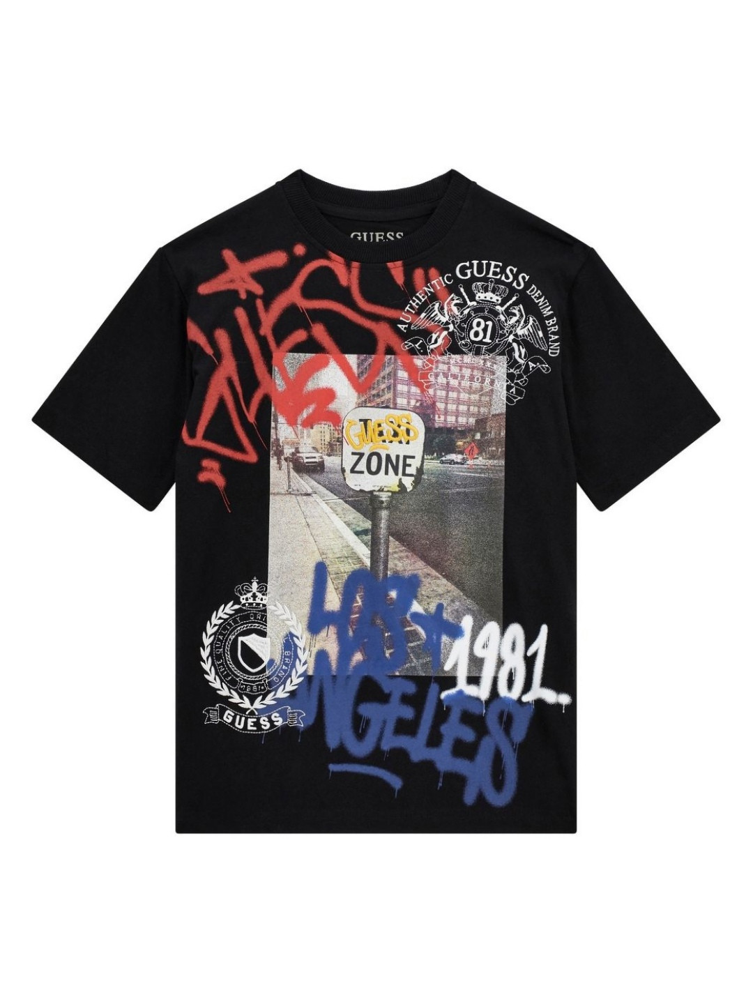 GUESS kids Boys Photographic Printed Round Neck Cotton T-shirt