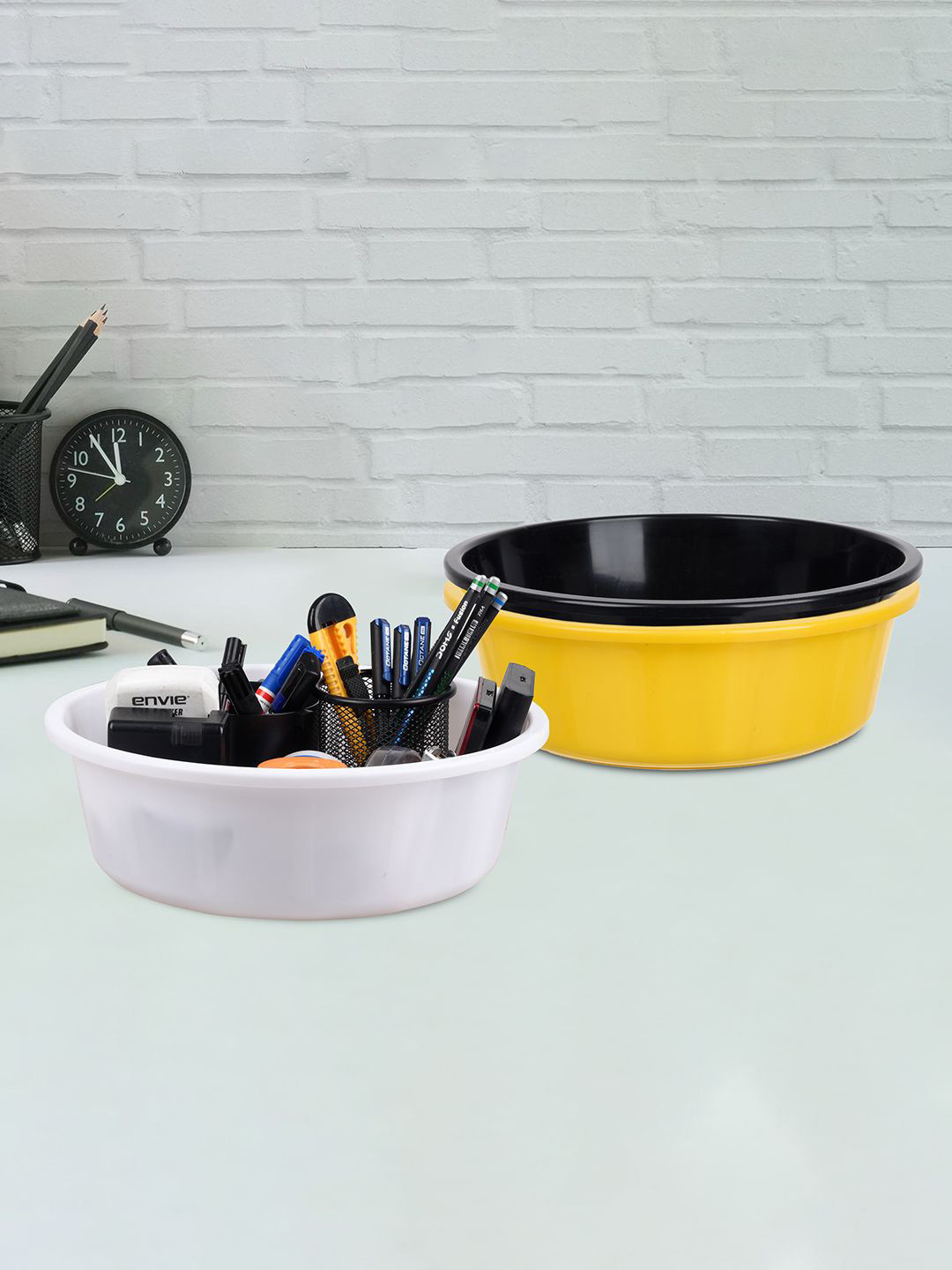 Kuber Industries Yellow and Black 3 Pieces Multipurpose Storage Desk Organisers