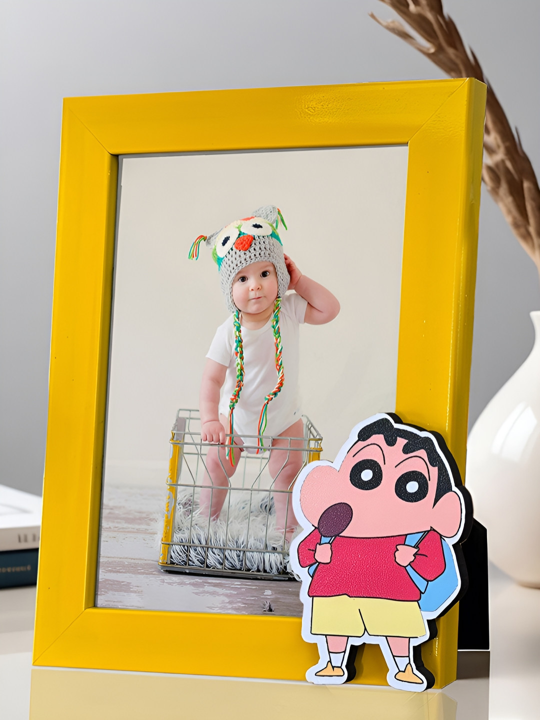 Art Street Kids Yellow & White Cute Cartoon Character Design MDF Wooden Table Photo Frame