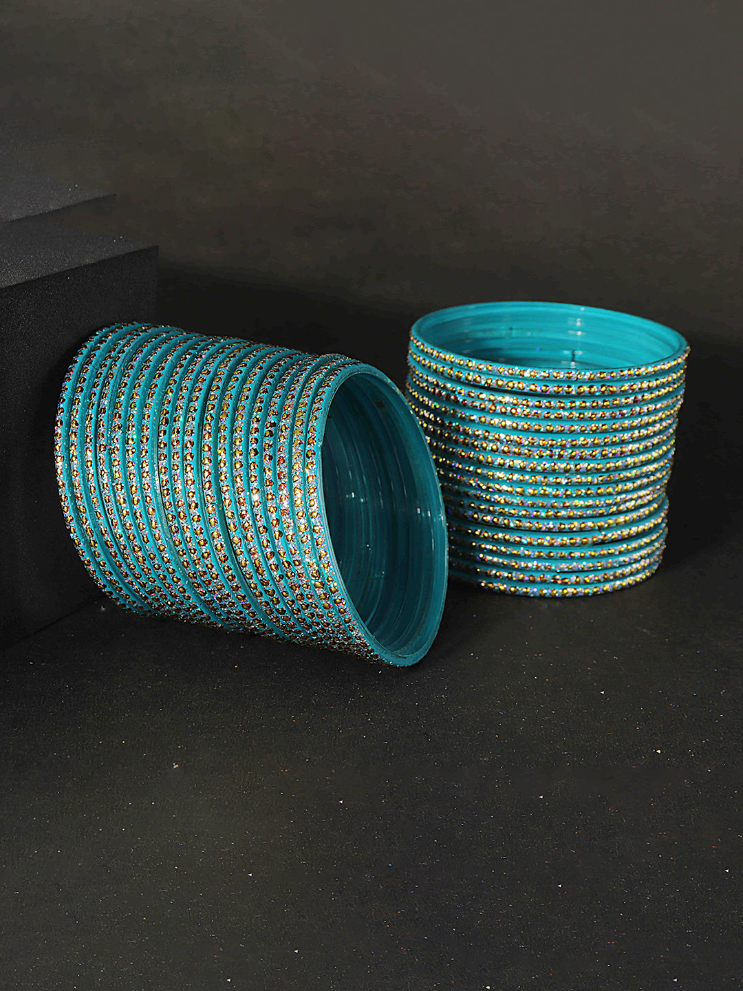 ZULKA Set Of 36 Glass With Polka Dots & Glitter Stylish Fancy Bangles