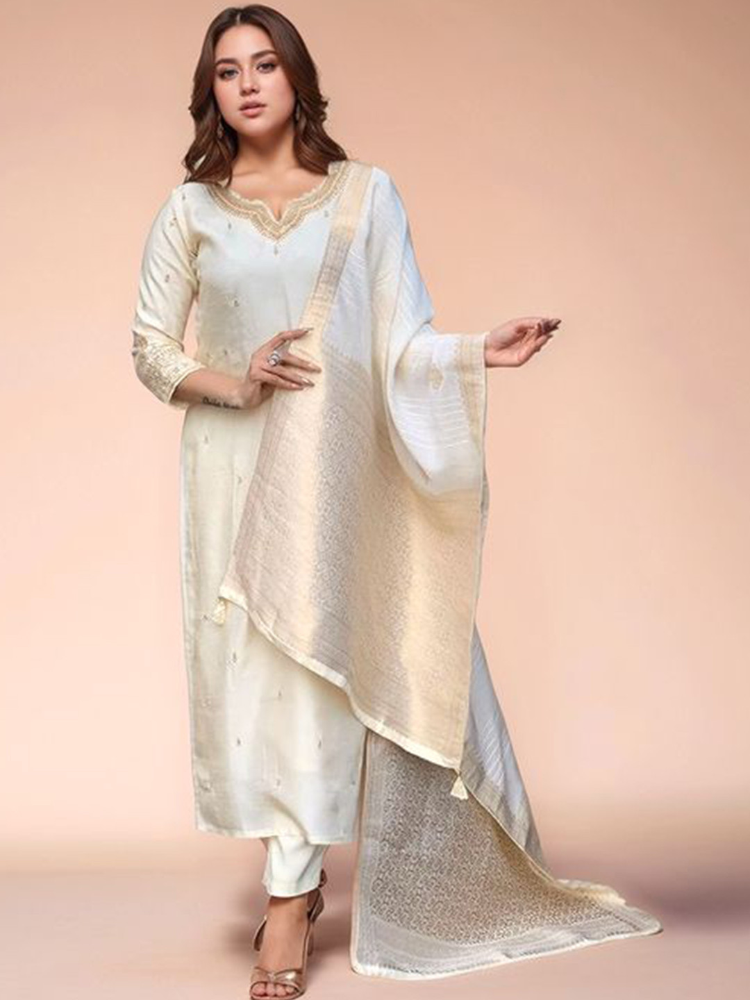 Notch Neck Embroidered Straight Kurta