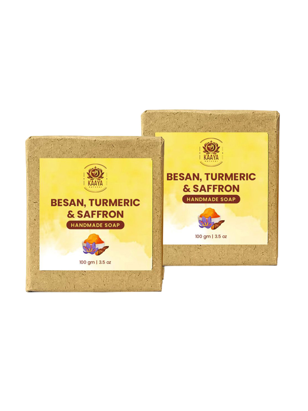 Kaaya Natural Set Of 2 Basen, Haldi, & Saffron Soap -100g Each
