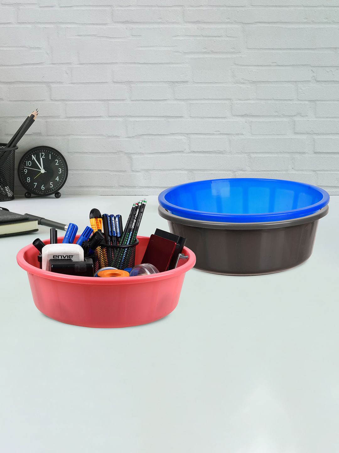 Kuber Industries Grey & Blue 3 Pieces Desk Organisers 6 ltr
