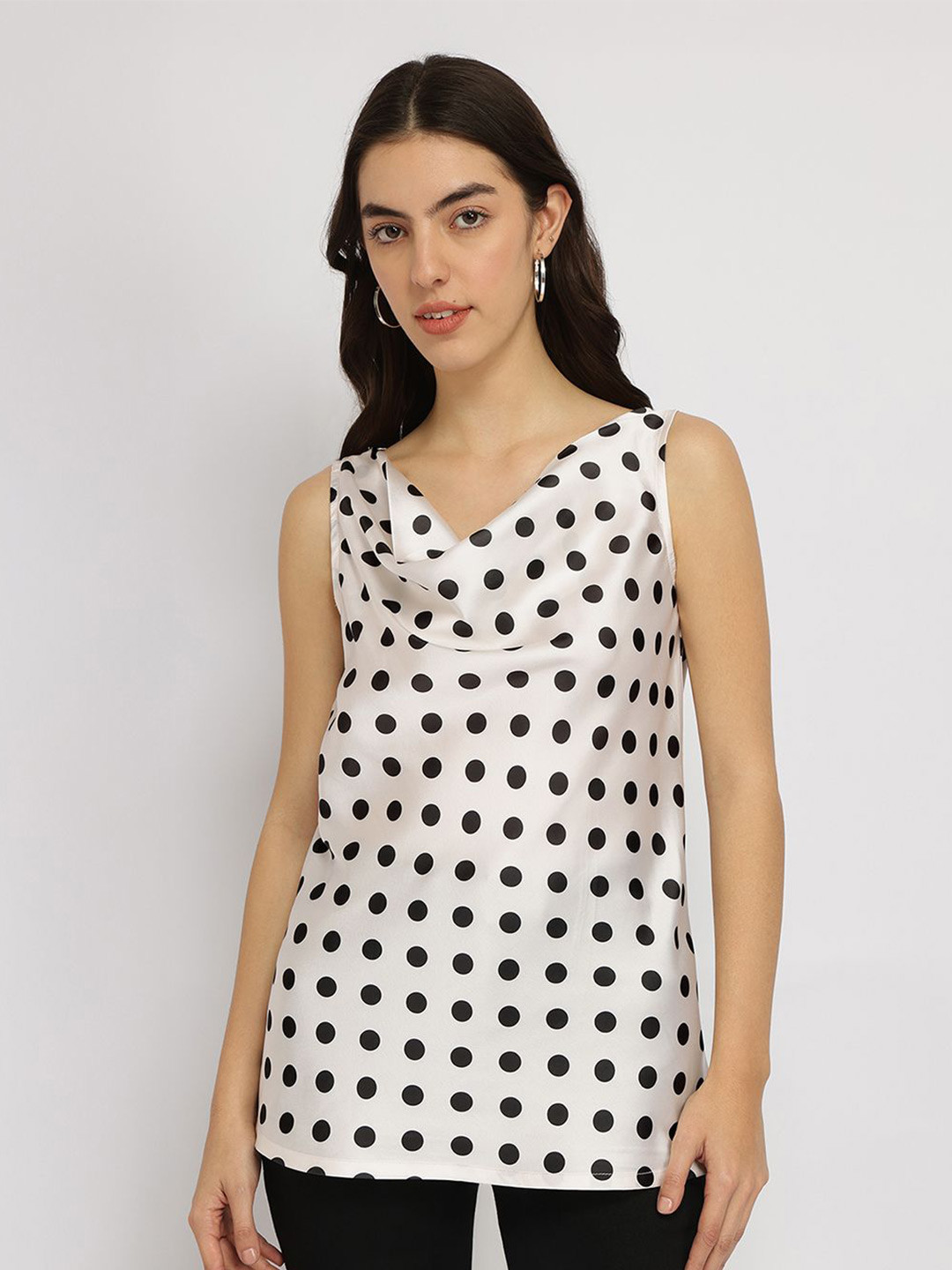 FableStreet Satin Polka Top - Off White