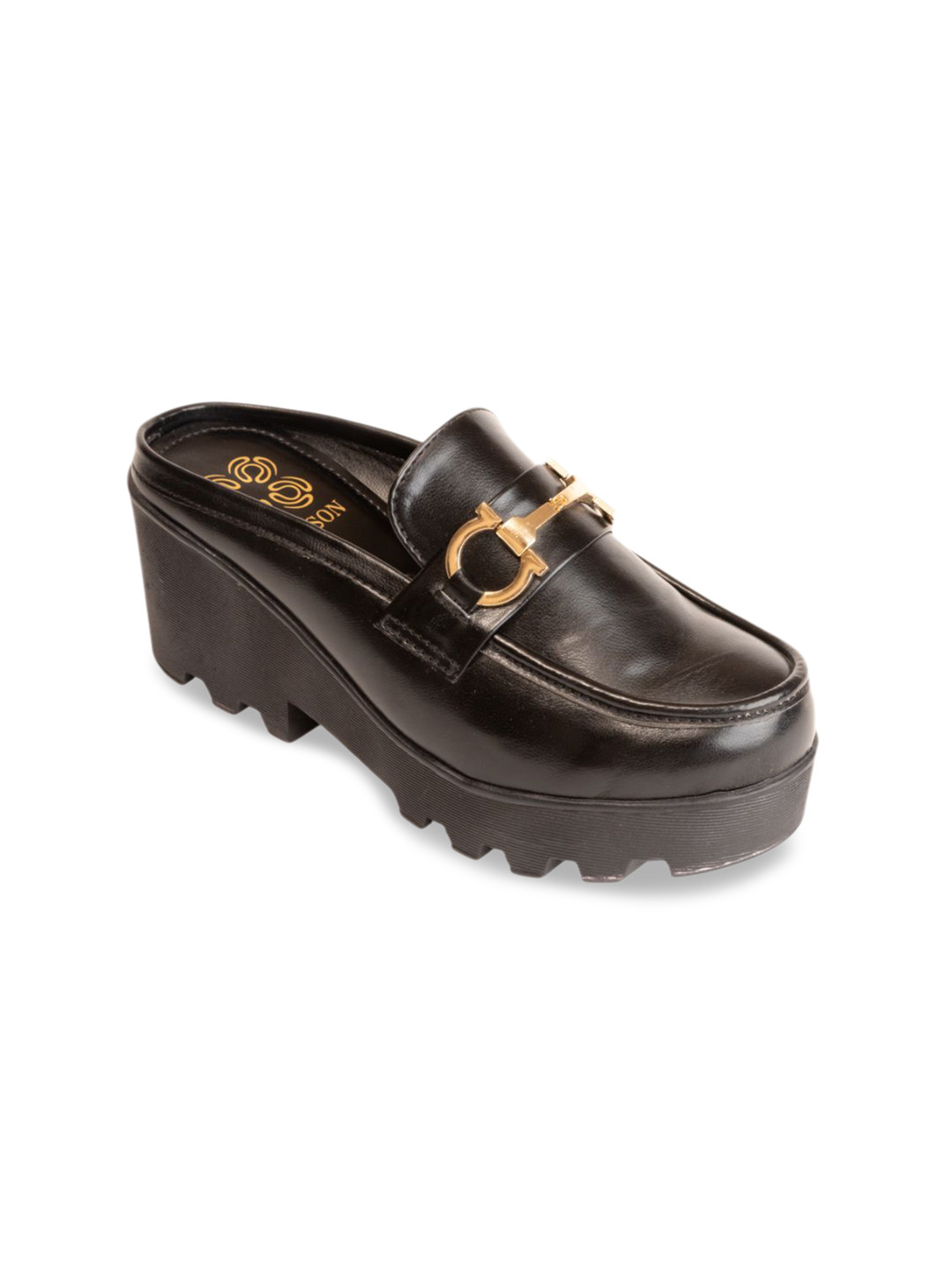 VANSON SHOES Women Round Toe Platform Mules With Buckle