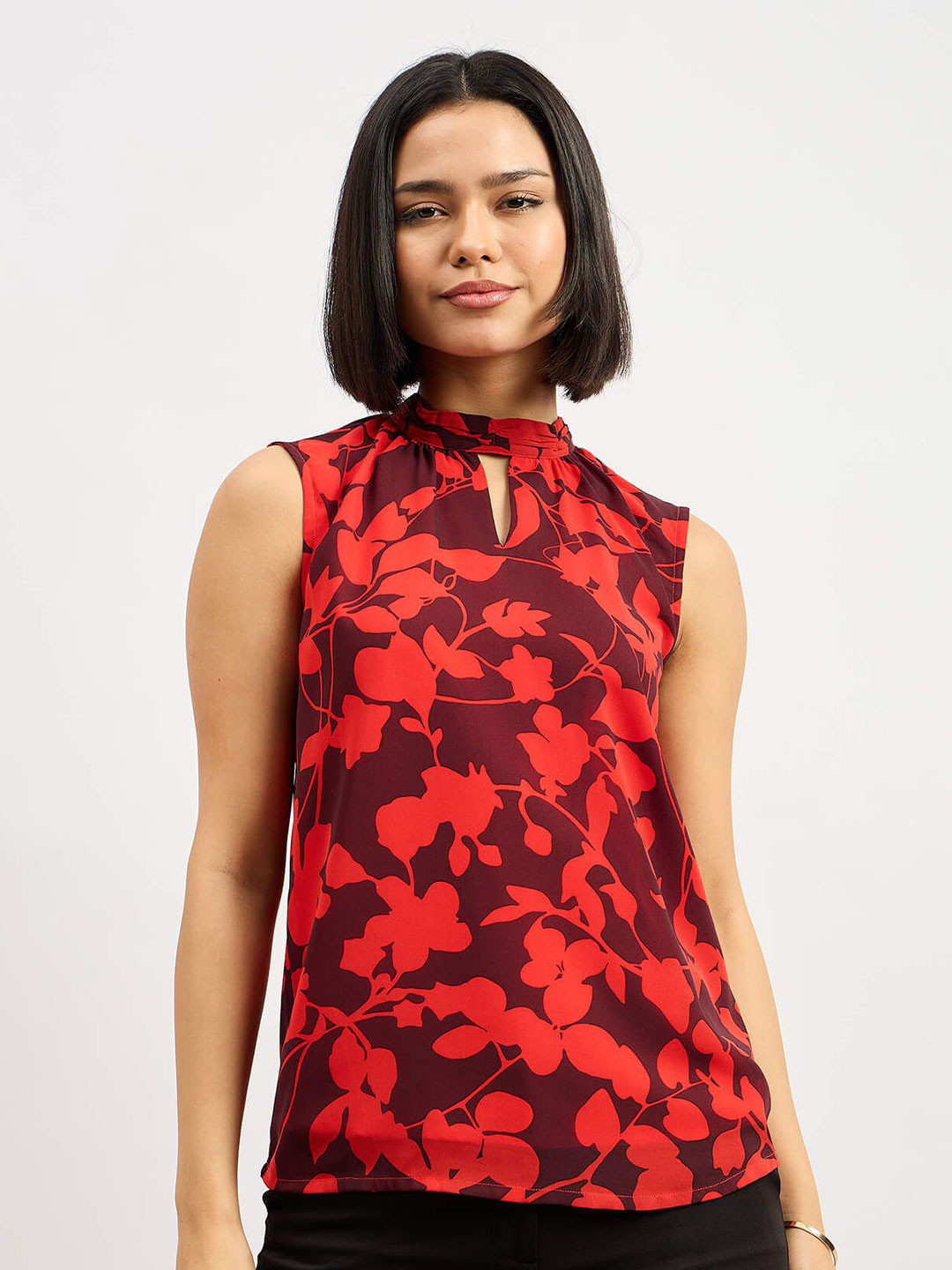 SALT ATTIRE Floral Print Halter Neck Georgette Top