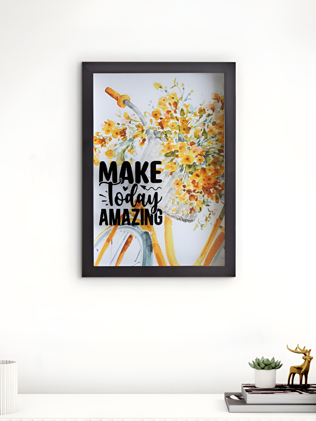 Home Centre White & Yellow Spectrum Zippy Cycle Printed Wall Photo Frame