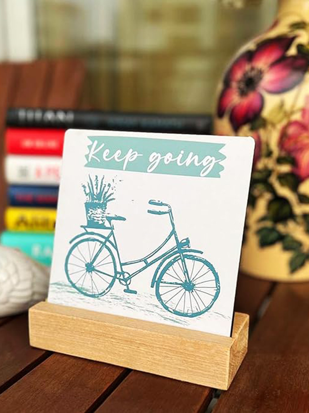 BS AMOR Keep Going White Wood Natural Study Room Set of 2 Small Showpieces - 2 Inches