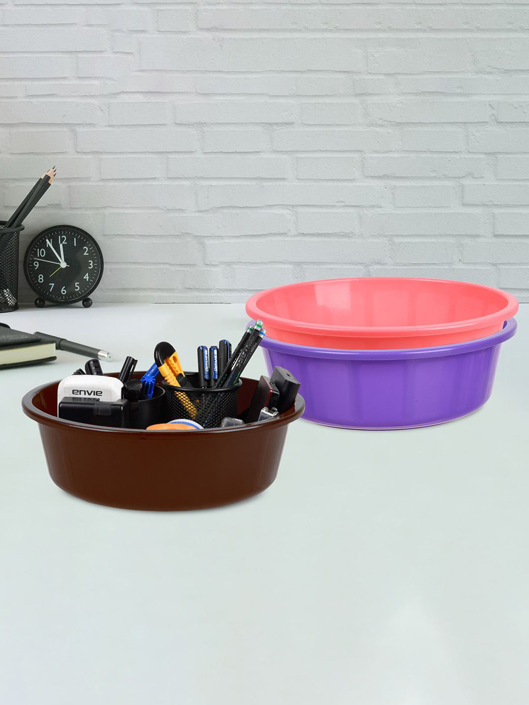 Kuber Industries Purple and Pink 3 Pieces Multipurpose Storage Desk Organisers