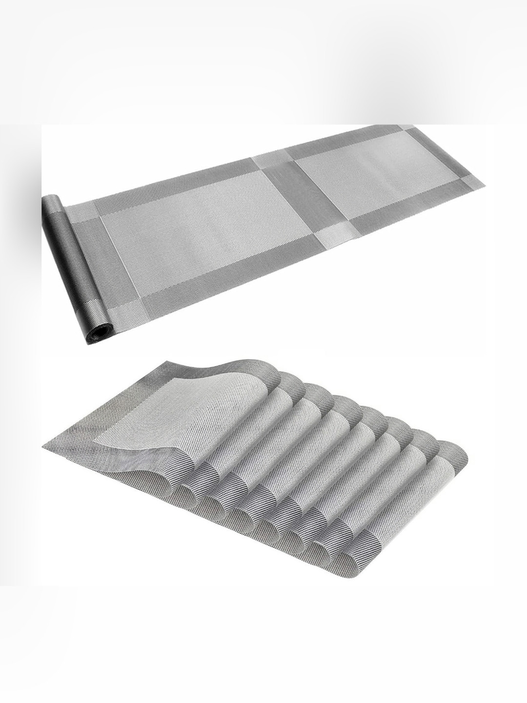 Baskety 9Pc Grey Heat Resistant Placemats & Table Runner Set