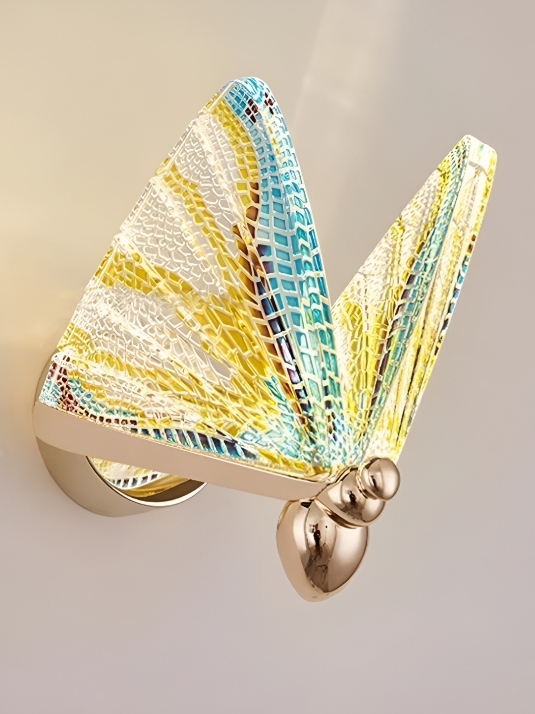 GAUVIK Gold-Toned & Blue Textured Frustum Shaped Acrylic Rembo Butterfly Wall Lamp