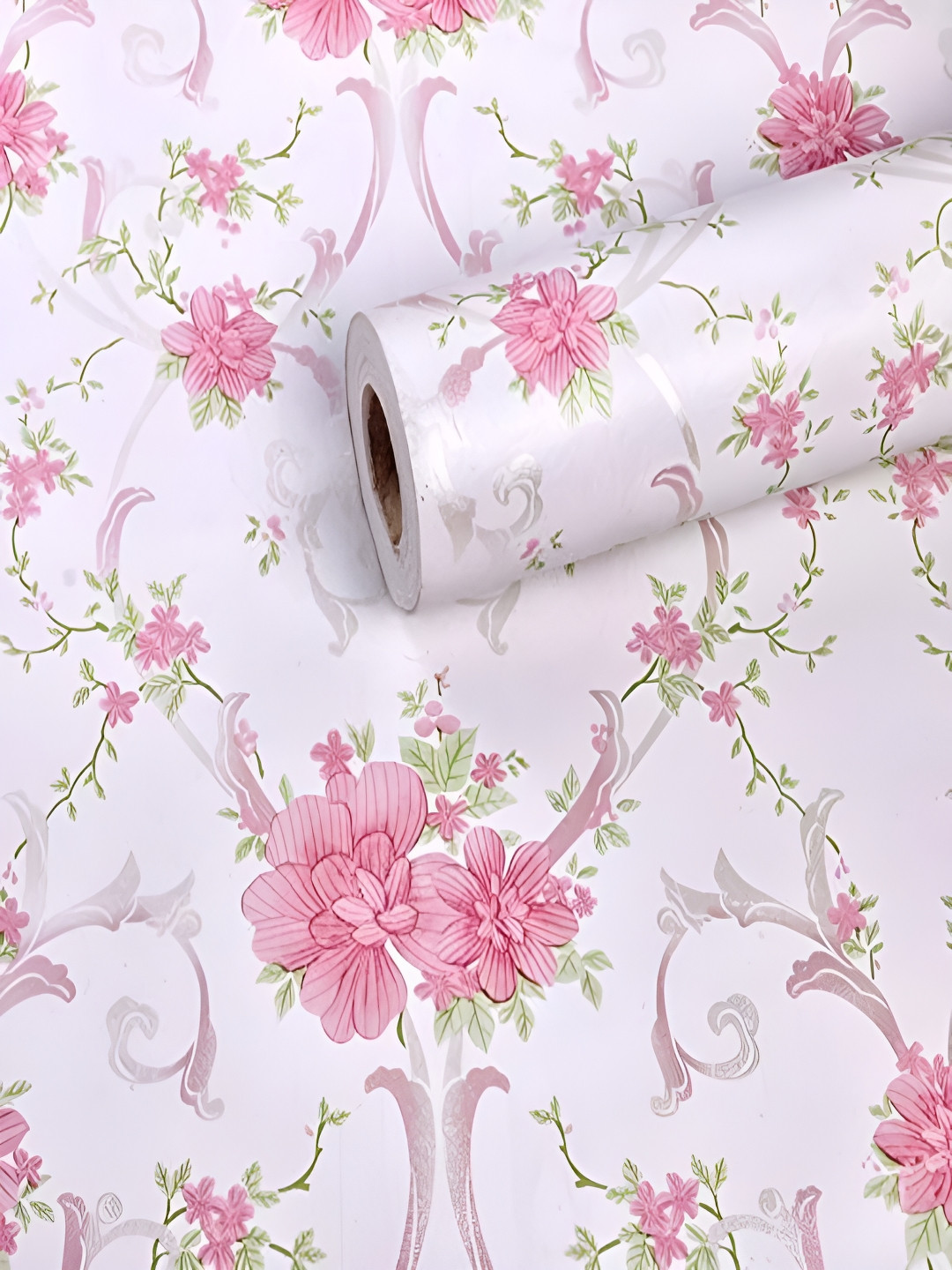 ANNA CREATIONS White & Green Self-Adhesive Waterproof Wallpaper