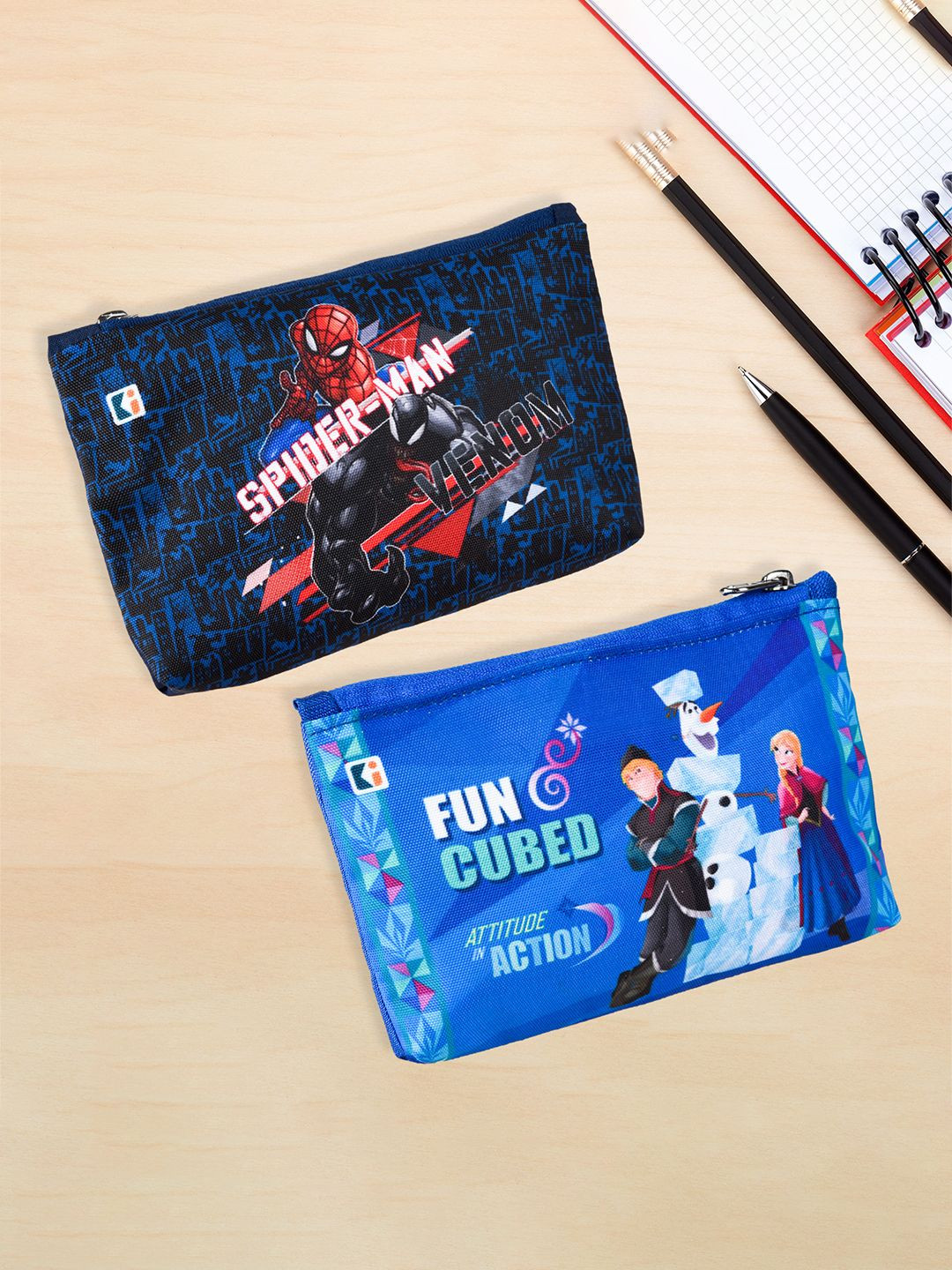Kuber Industries Kids Set of 2 Printed Square Pencil Pouch Cases Stationery