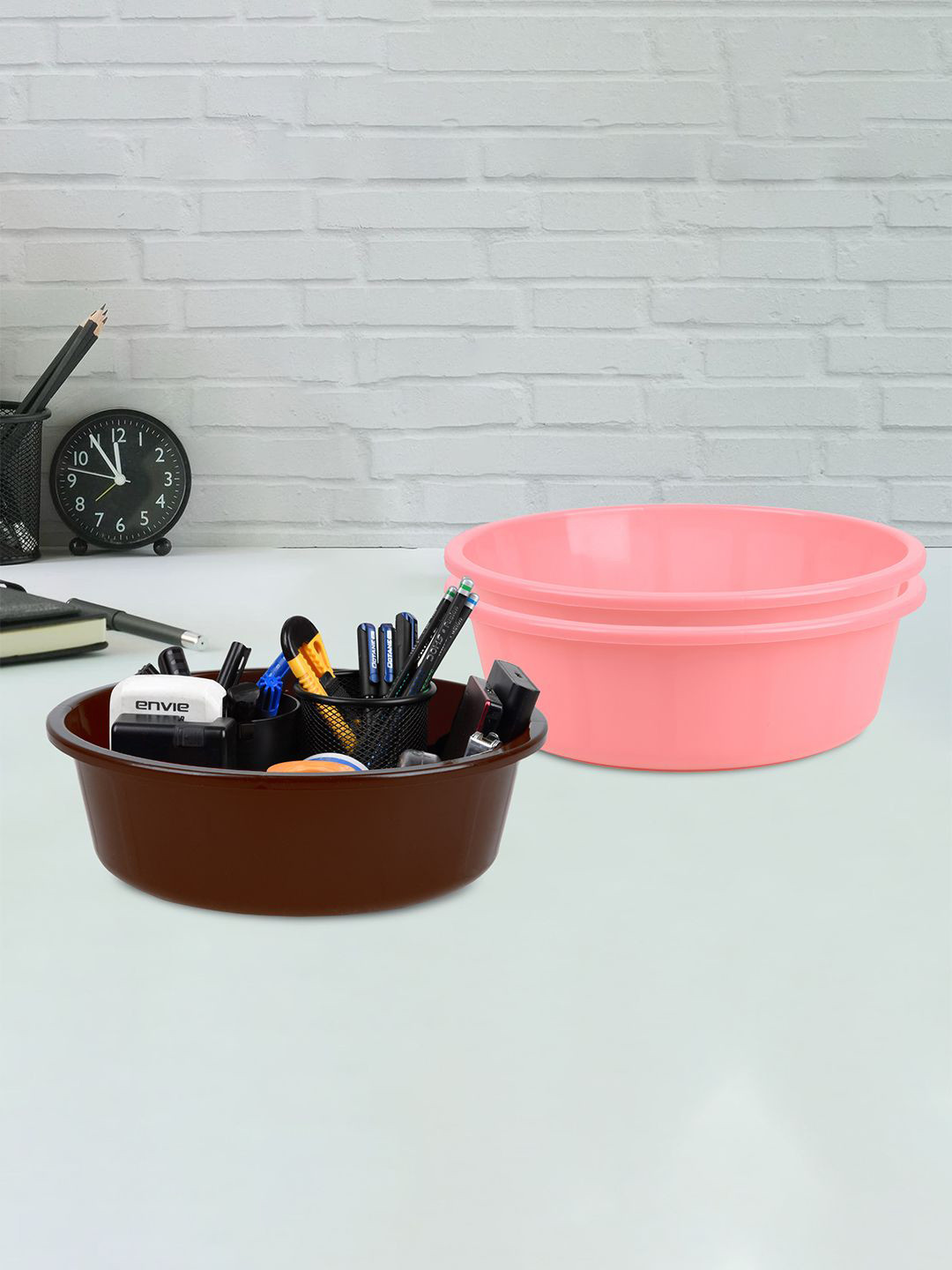 Kuber Industries Pink & Brown 3 Pieces Regular Desk Organisers