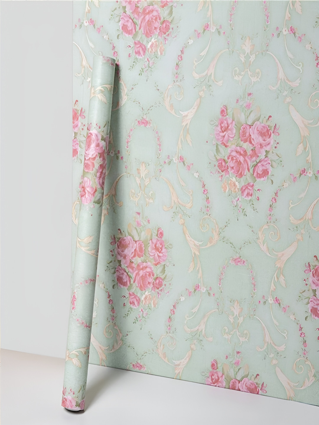 ANNA CREATIONS Green & Pink Floral Printed Self-Adhesive Waterproof Wallpaper