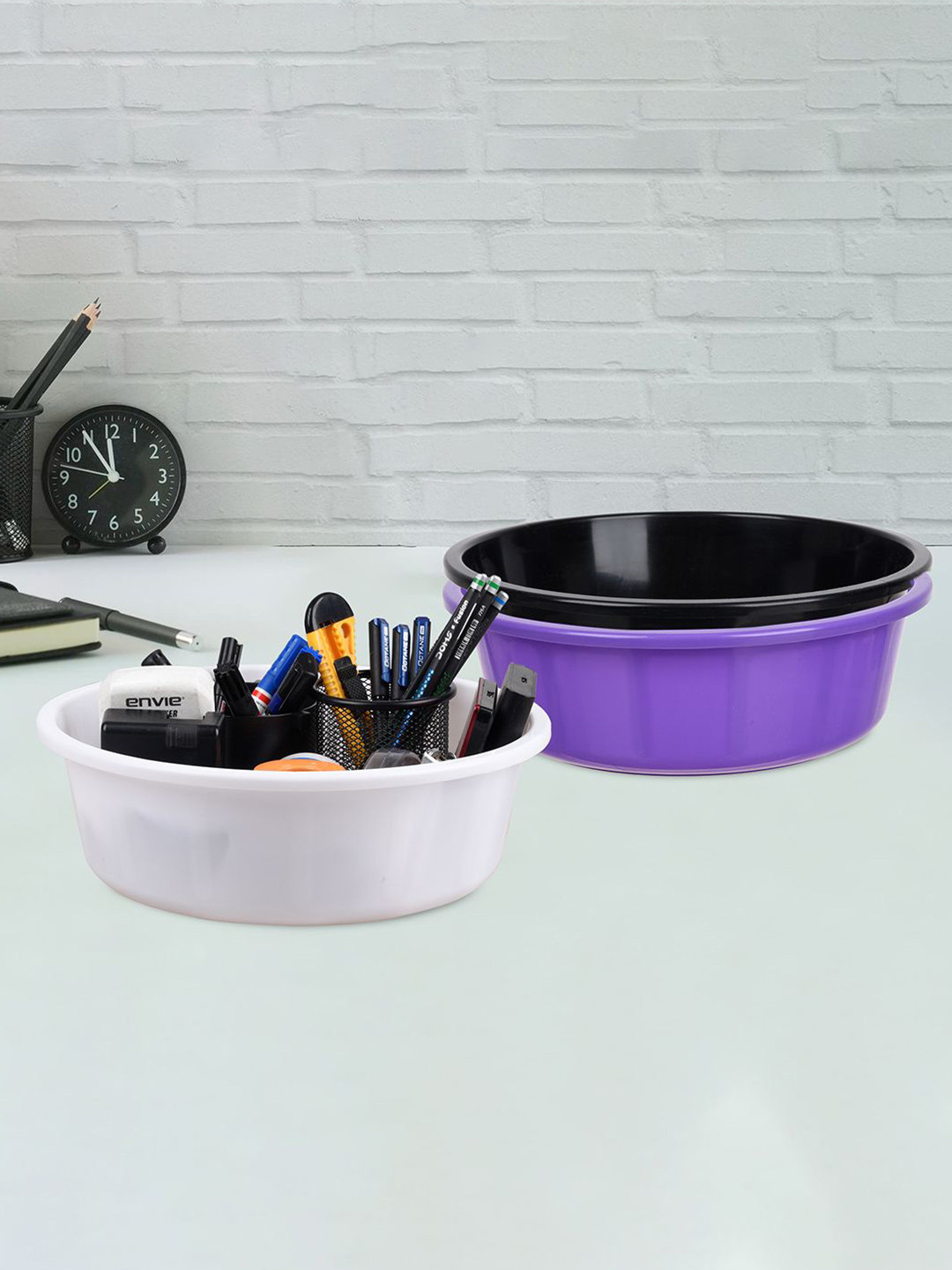 Kuber Industries Purple & Black 3 Pieces Regular Desk Organisers