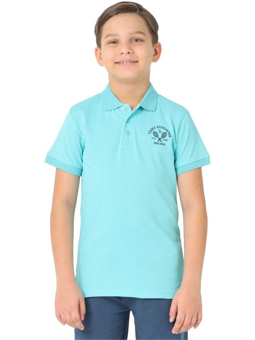 Nuego Boys Bio Finish Solid Polo Collar Cotton T-shirt