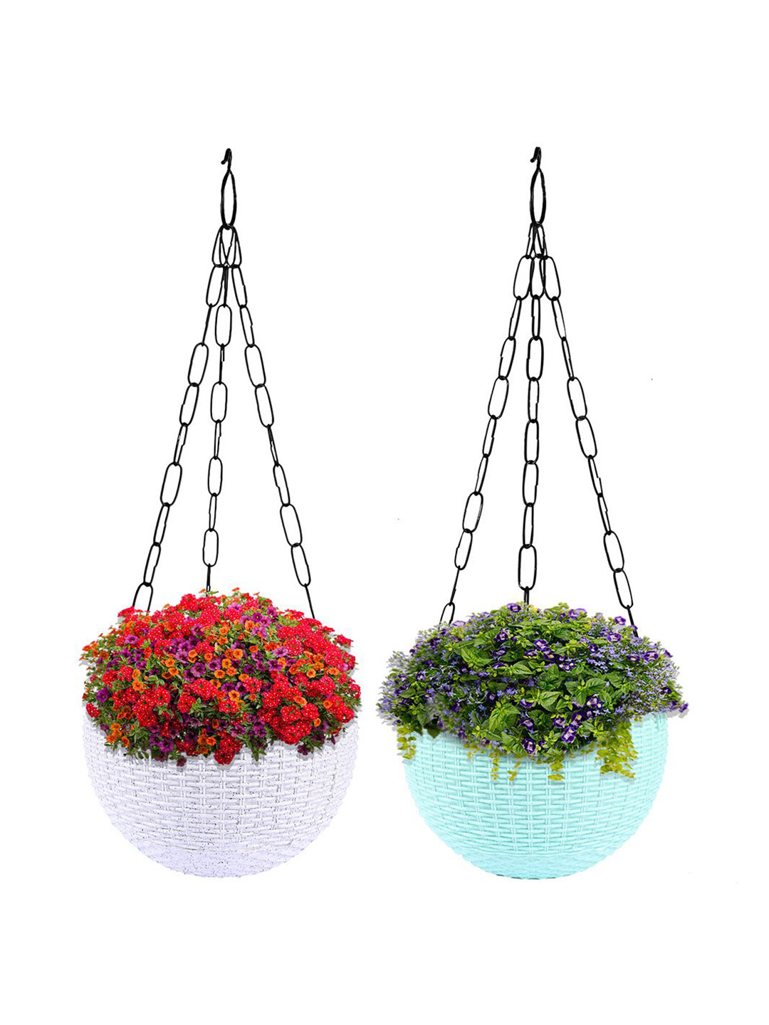 Kuber Industries White & Green 2 Pieces Textured Round Marble Euro Hanging Planters