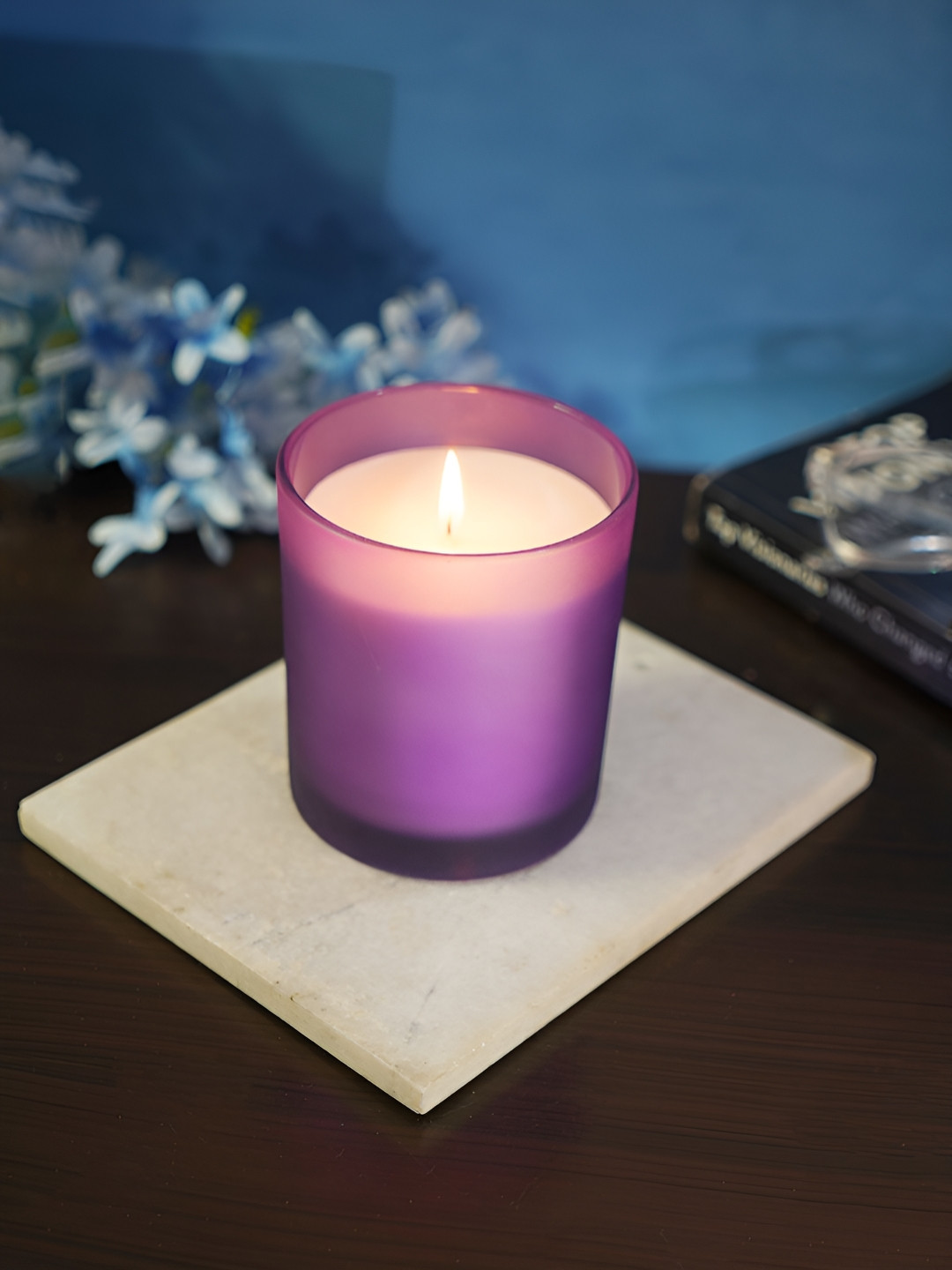 Aura Frosted Glass Small 9cd Scented 1 Wick Tea Rose Solid Geometric Regular Jar Candles