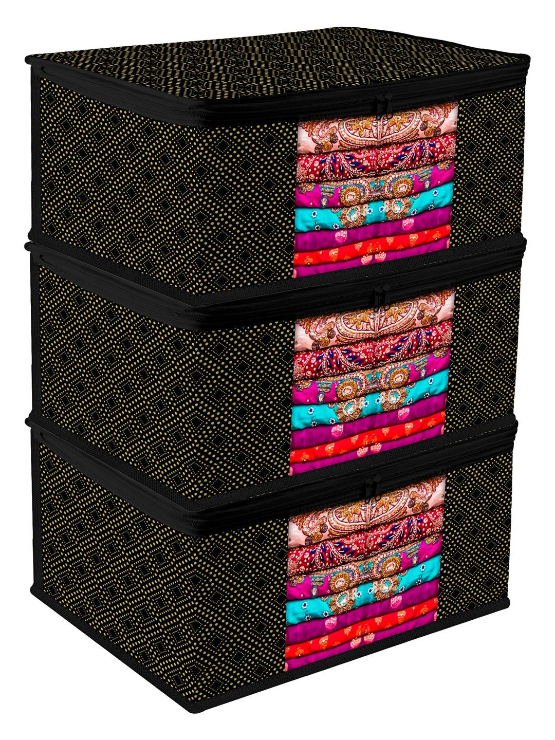 Kuber Industries Black Pack of 3 Dot Printed Visible Window Multi-Utility Organisers