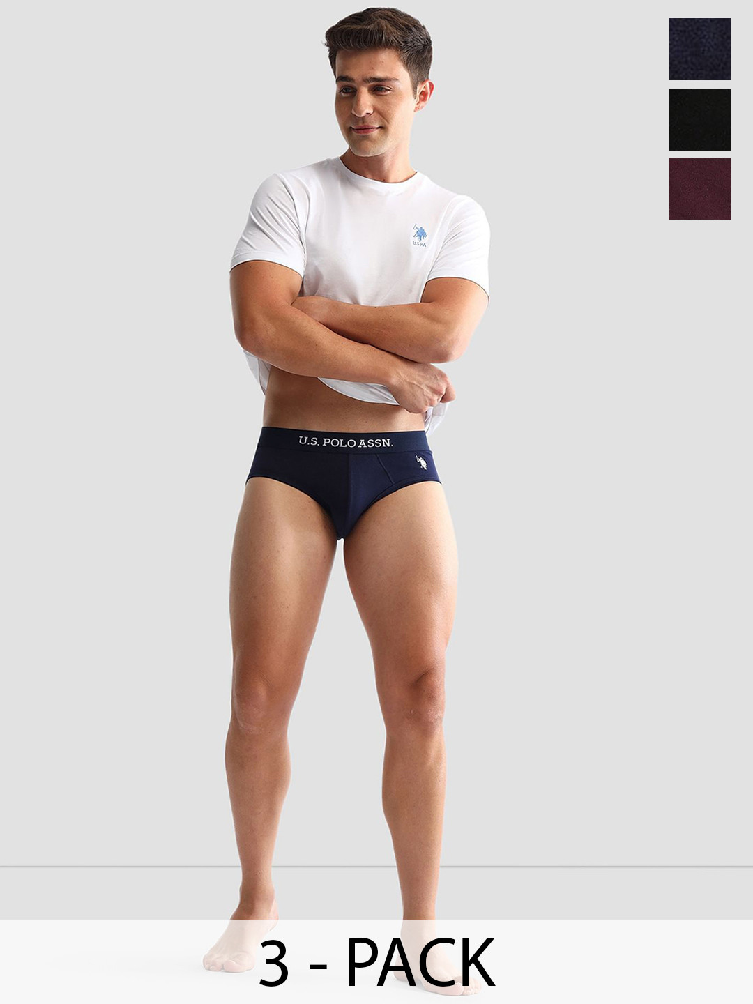 U.S. Polo Assn. Men Pack Of 3 Anti Microbial Mid Rise Briefs - OEB13-ZNM-P3
