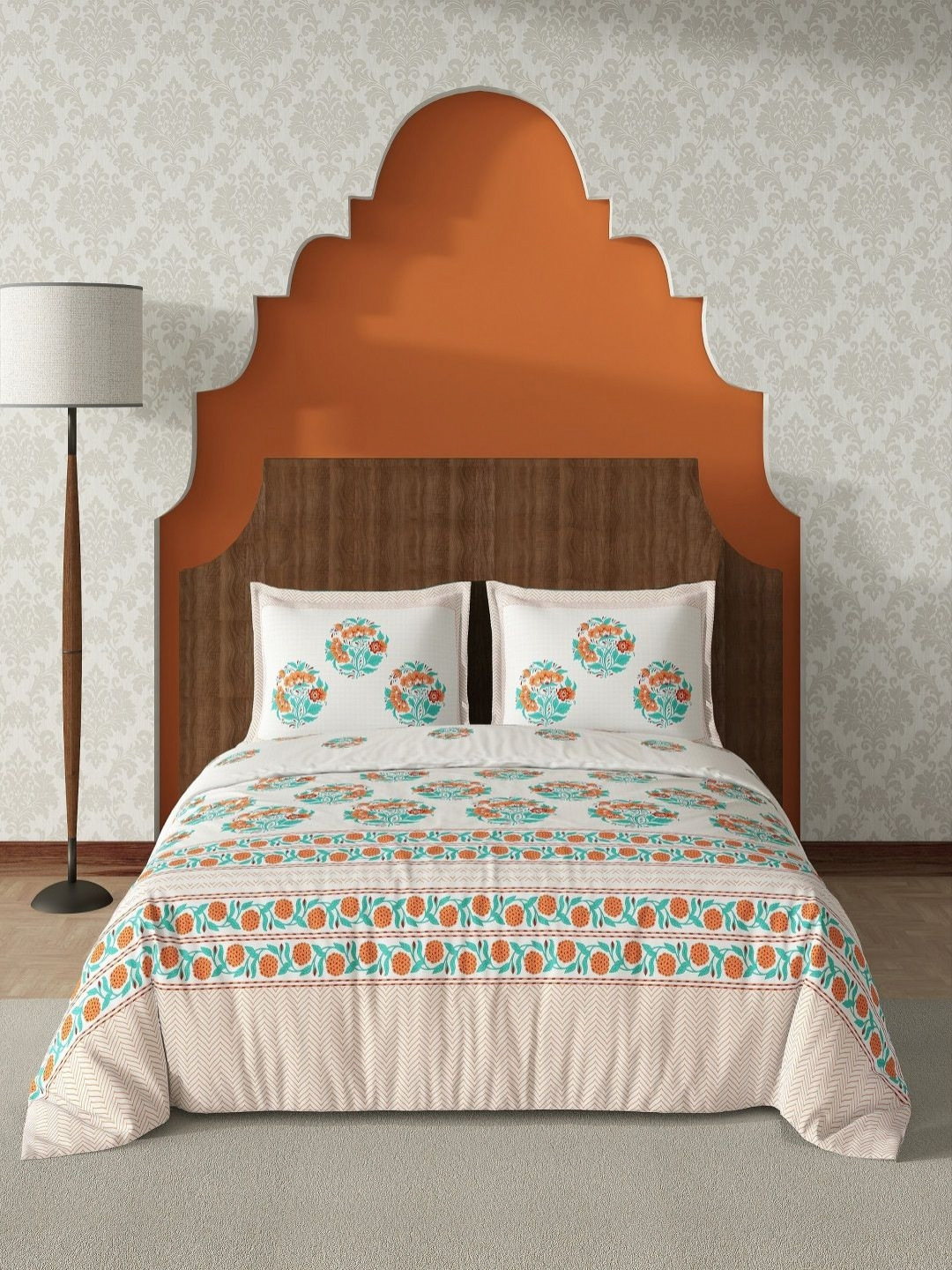 CHICERY Ultra Soft White Floral Pure Cotton 210 TC King Bedsheet with 2 Pillow Covers-59 x 87 inches