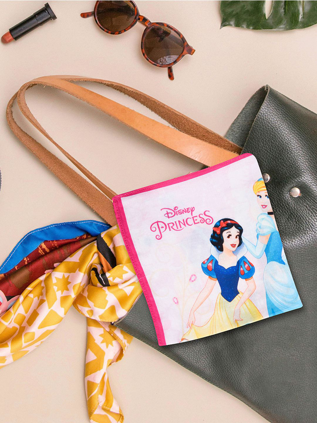 Kuber Industries Pink Pack Of 6 Disney Princess Handkerchiefs For Boys & Girls