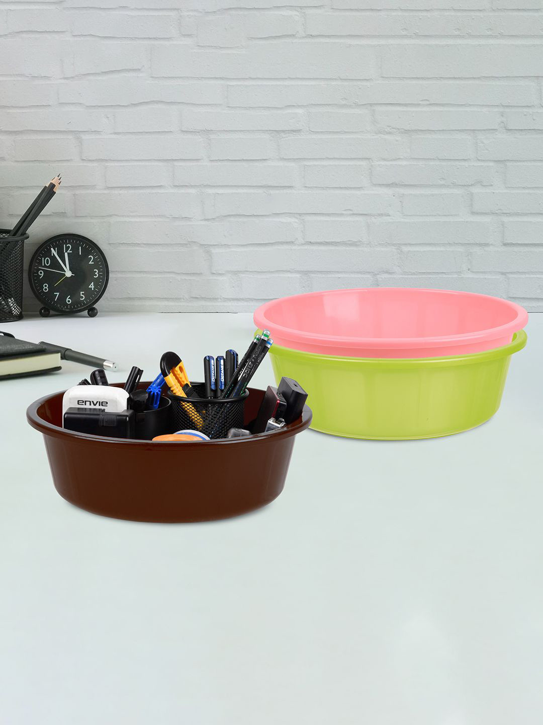 Kuber Industries Green and Pink 3 Pieces Multipurpose Storage Desk Organisers