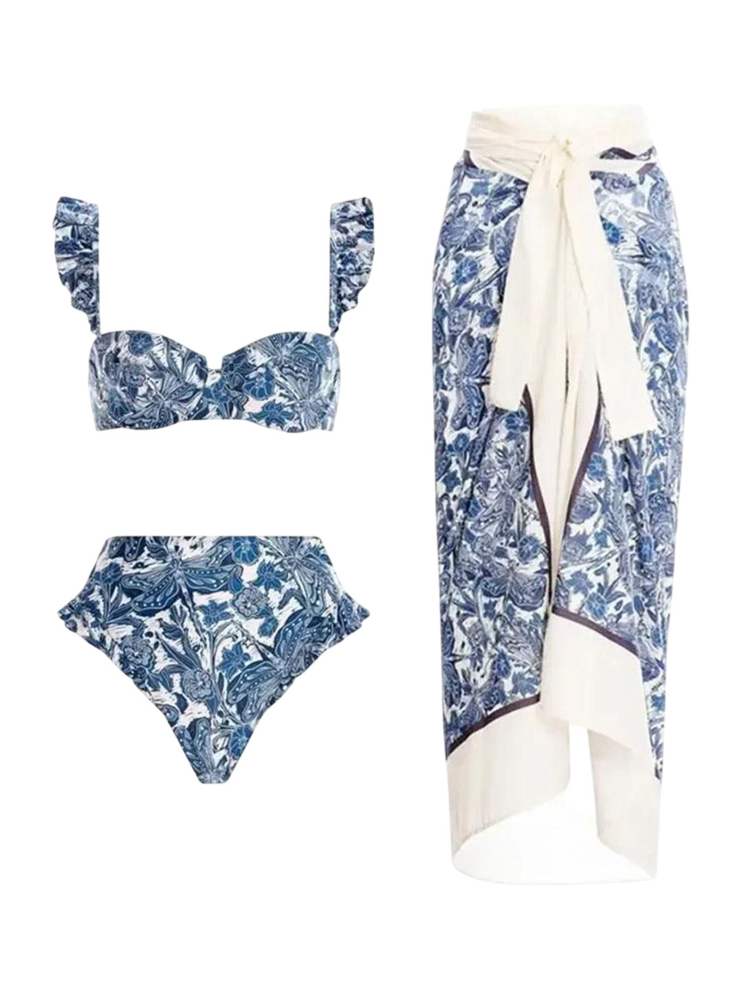 Miss Mosa By Akanksha  Blue Mary Printed Bikini With Sarong