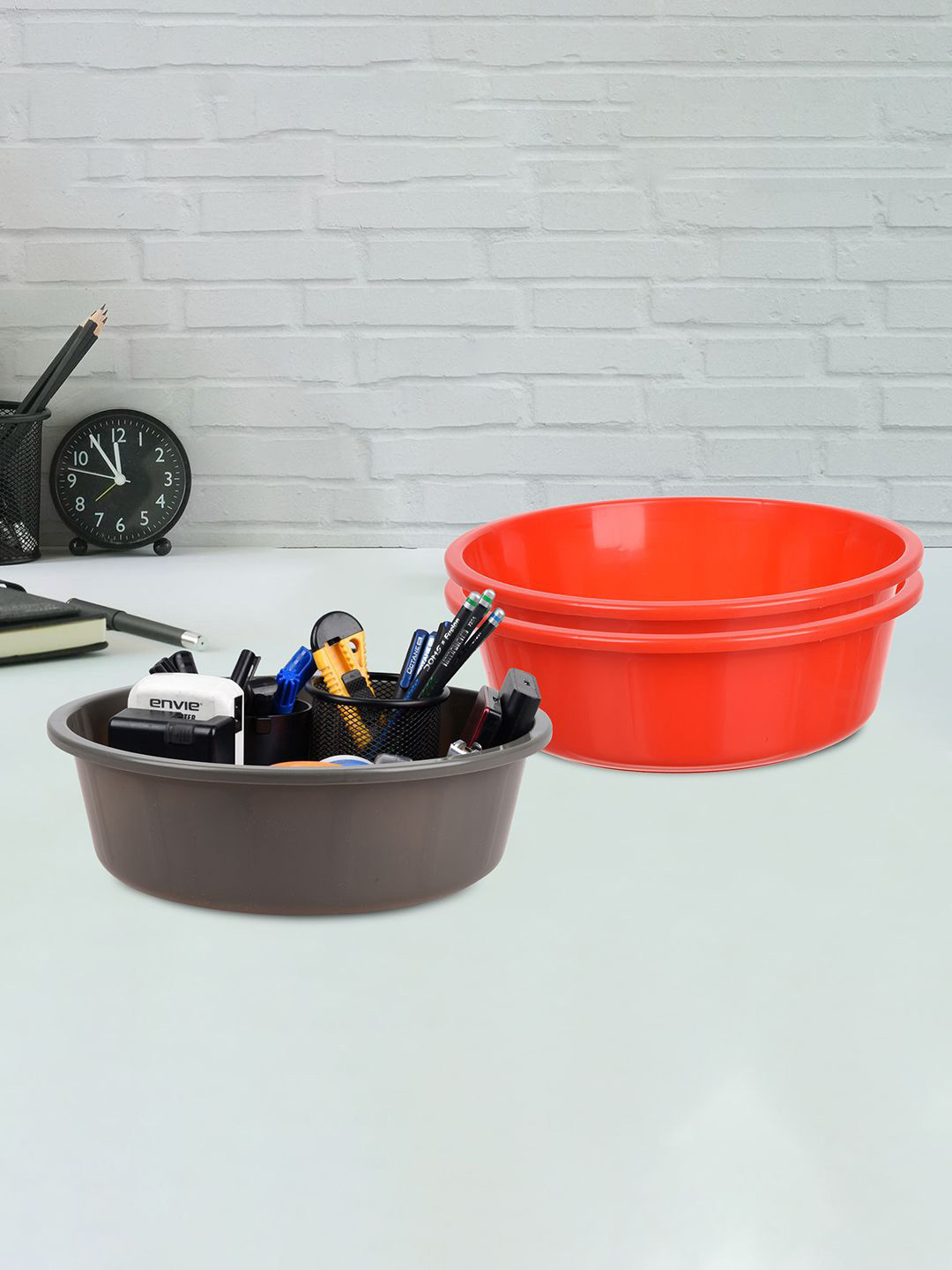 Kuber Industries Red and Grey 3 Pieces Multipurpose Storage Desk Organisers