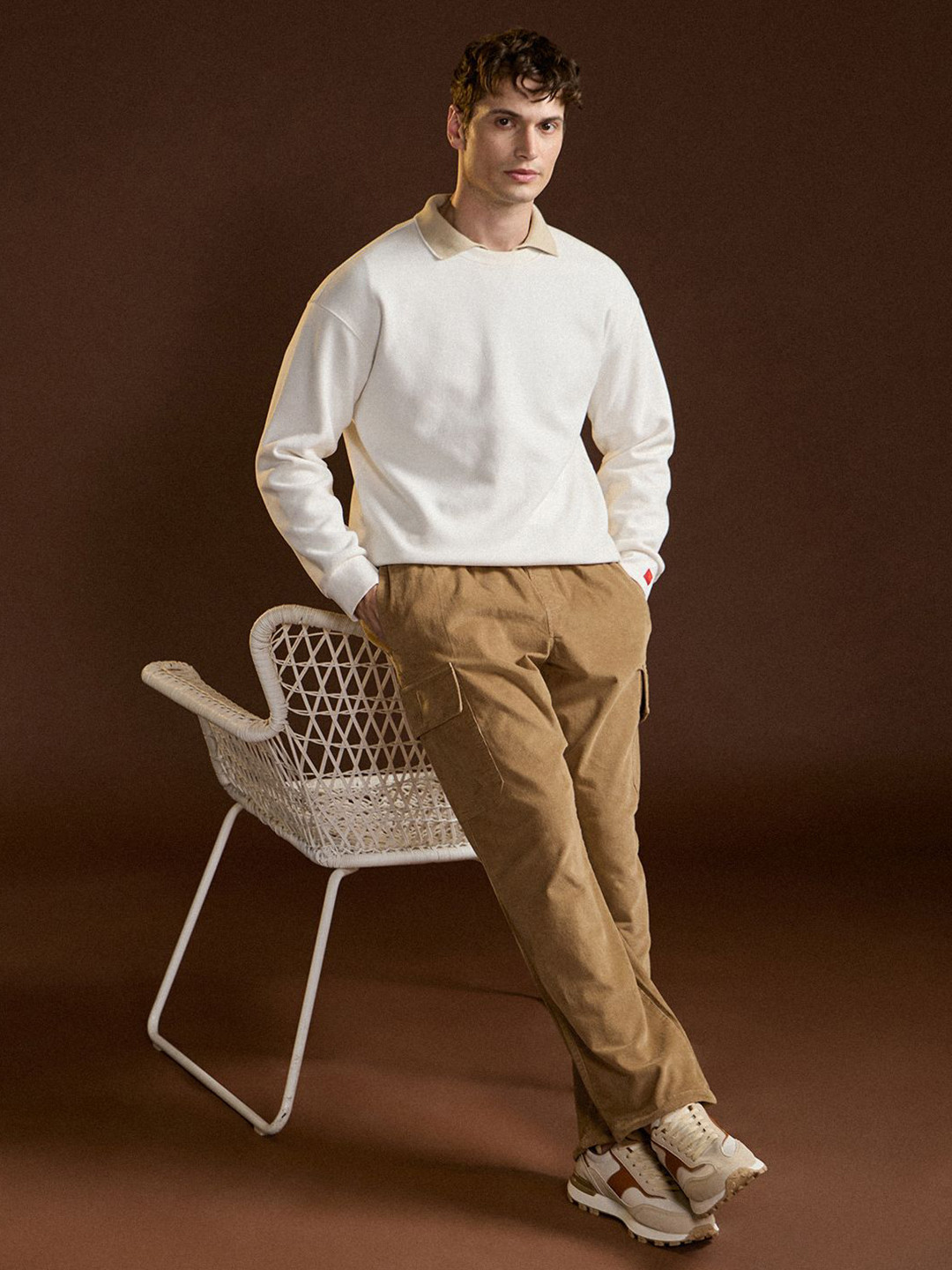 THE BEAR HOUSE Men's Cotton Solid Corduroy Utility Cargo Pants